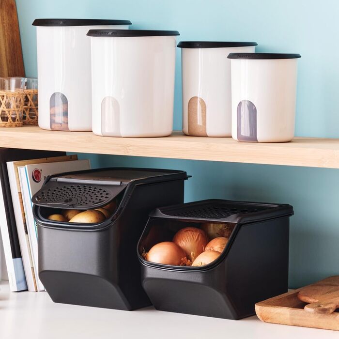 Набір контейнерів Tupperware для картоплі, цибулі та часнику PotatoSmart 8,3 л, OnionSmart 5,5 л, GarlicSmart 2,3 л — інноваційні контейнери для зберігання овочів з оптимальною вентиляцією, штабельовані, для посудомийної машини