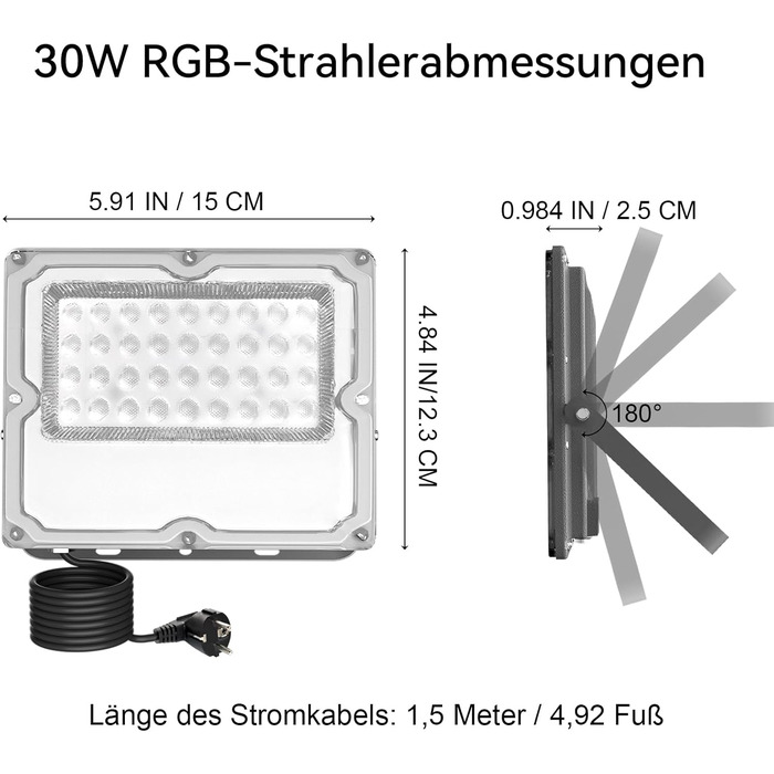 Комплект з 2 RGB LED прожекторів 30 Вт для вулиці, 16 млн кольорів, Bluetooth APP, пульт 2.4G, IP66, регульована яскравість, водостійкі, для саду, Хелловіну, Різдва та вечірок
