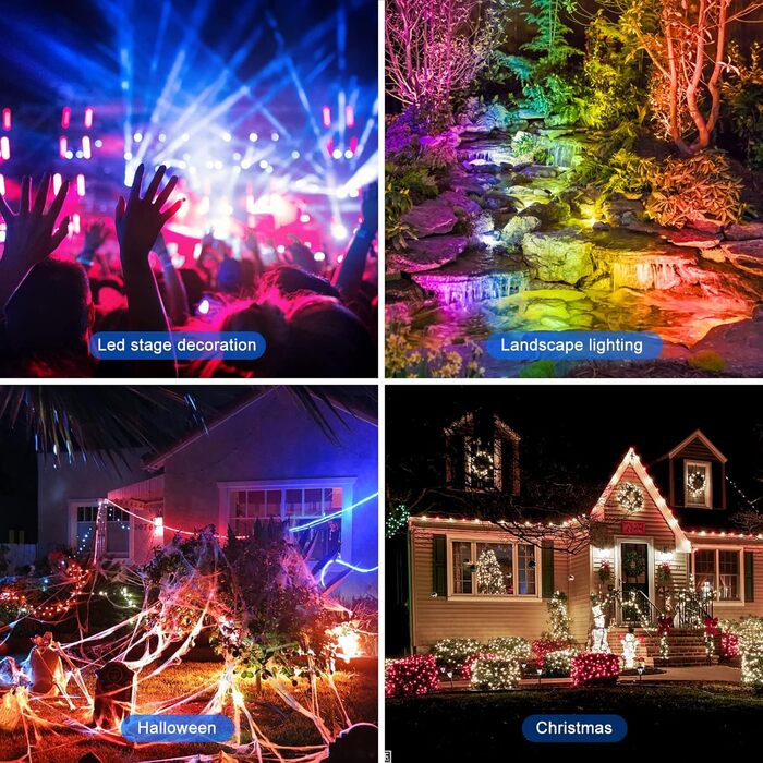 Розумний RGB LED прожектор ChangM 30W, 4 шт, Bluetooth керування, IP66, водонепроникний, для вулиці, саду, 16 млн кольорів