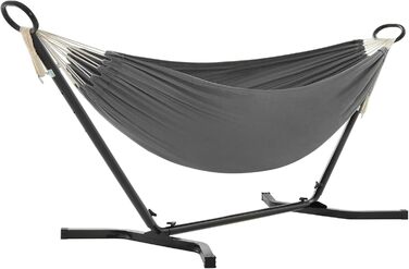 Гамак SONGMICS 210x150 см, регульований по висоті, металевий каркас, навантаження до 240 кг, для саду, чорний каркас, сіра тканина