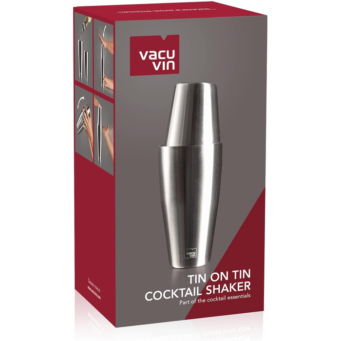 Вакуумний шейкер для коктейлів Vacu Vin Boston, 1 Tin-on-Tin, сріблястий, для барменів і домашнього бару, можна мити в посудомийці