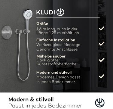 Універсальний душ KLUDI-X1 з гнучким шлангом 1,6 м, 3 режими струменя (Body, Hair, Skin), водозберігаючий, легке очищення, діаметр 10,7 см