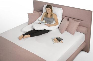 Подушка для вагітних та для сну на боці Sleepling U-подібна, 140x75x20 см, біла, знімний чохол 100% бавовна, прати при 60°C, сертифікат OEKO-TEX, вироблено в ЄС