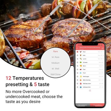 М'ясний термометр Inkbird IBT-26S з Bluetooth 5.1 та Wi-Fi, 4 температурні щупи, магнітне кріплення, USB-зарядка, для гриля, духовки, BBQ, коптильні