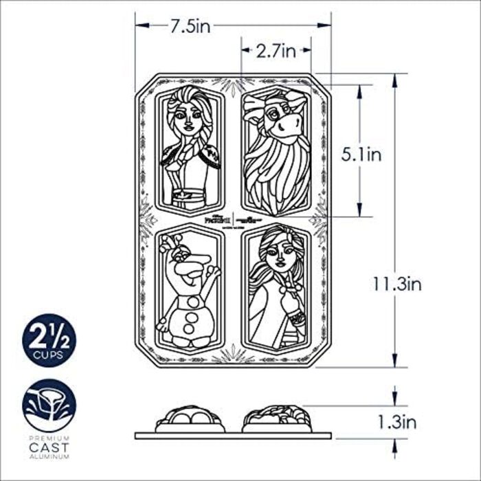 Форма для випічки Nordic Ware Disney Frozen, алюміній, антипригарна, 4 різних персонажі, золота