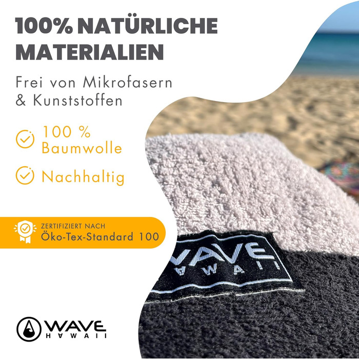 Пончо для пляжу WAVE HAWAII, махрове, для дорослих, унісекс, розмір M (160-190 см), 95% бавовна, високий рівень водопоглинання, зручне для переодягання, серф-пончо для жінок і чоловіків