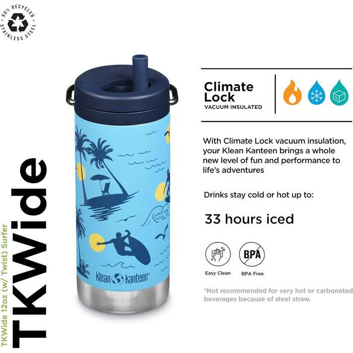 Термос Klean Kanteen TKWide 340 г з кришкою-серпантином, синій