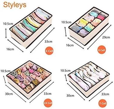 Набір із 4 складаних органайзерів Styleys для зберігання одягу, взуття, білизни, шухляд, з нейтральною підкладкою, органайзери для шафи та підліжкові