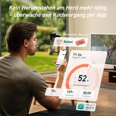 COSORI Смарт термометр для м'яса, бездротовий Bluetooth термометр для гриля та кухні, підходить для аерофритюрниці, мийка в посудомийній машині, чорний