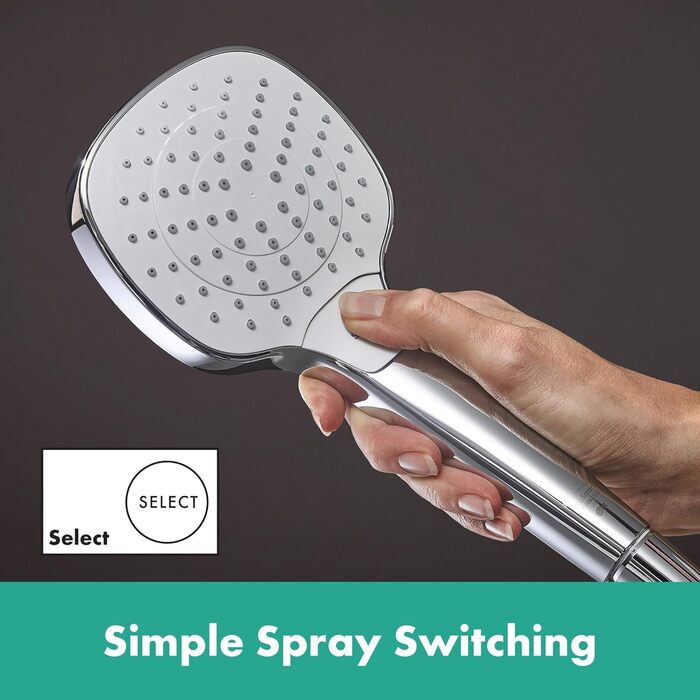 Душова лійка hansgrohe Croma Select E, 9 л/хв, 3 режими, квадратна 110x110 мм, антивапняна, біло-хром, економна (EcoSmart)