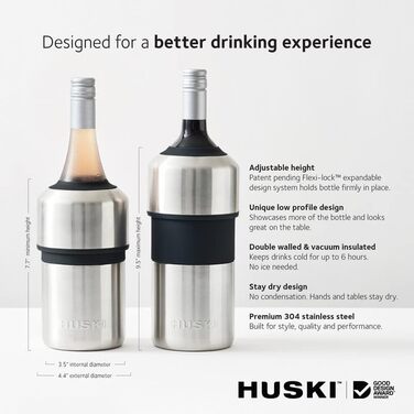 Huski Weinkühler – охолоджувач для вина та шампанського, преміум-дизайн, тримає холод до 6 годин, без льоду, аксесуар для вина, підходить для деяких пляшок шампанського