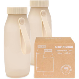 Складні силіконові пляшки для води BLUE GINKGO 500 мл, 2 шт., для подорожей, туризму, кемпінгу, легкі, бежеві, виготовлені в Кореї
