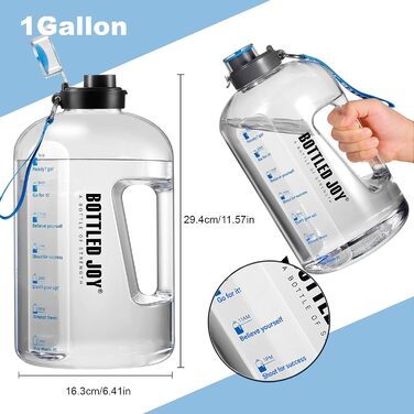 Спортивна пляшка для води 3,5 л з мірною шкалою, герметична, BPA-free, з ручкою та щіткою для очищення, для фітнесу та офісу (біла, 3785 мл)