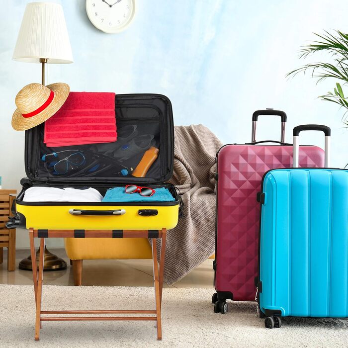 Складана підставка для валіз Relaxdays з дерева, багажна полиця 54,5x66x44 см для готелю та дому, натуральний колір