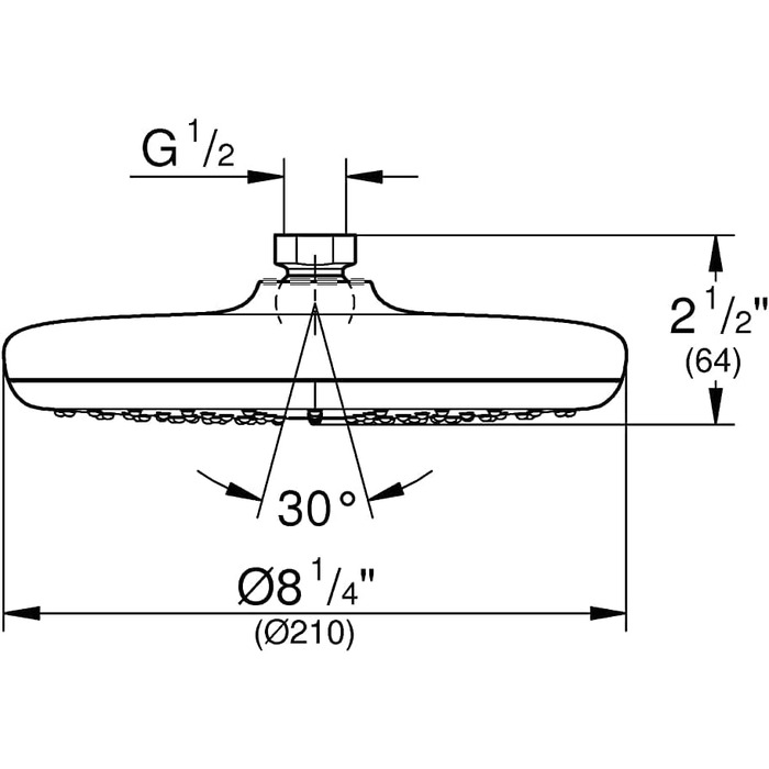 Верхній душ Grohe Tempesta 210, хромований, сучасний дизайн
