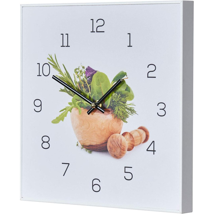 Стіна годинник levandeo 30x30 см для кухні з травами та спеціями, ПВХ, білий, декоративний