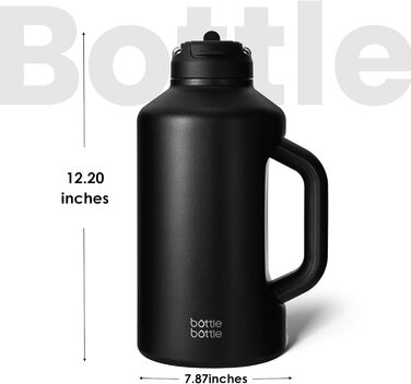 Термос-пляшка з нержавіючої сталі BOTTLE BOTTLE 1,8 л з трубочкою та подвійною кришкою, чорна, спортивна, з ручкою, вакуумна для тренувань