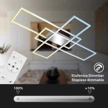 BRILONER LED стельова лампа з пультом, диммована, регульована температура світла, для вітальні, спальні, кухні, хром-алюміній, 104x71 см