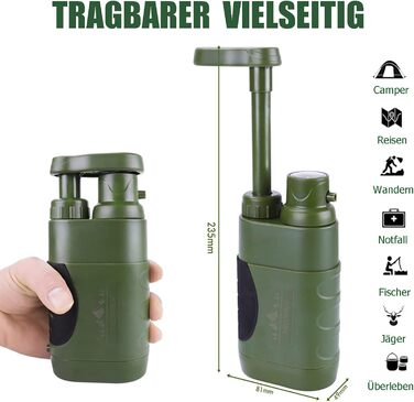 Портативний фільтр для води Outdoor 5000L, армійський зелений, для виживання та надзвичайних ситуацій