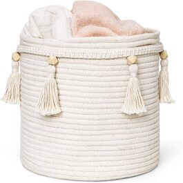 Бавовняний кошик для зберігання Boho з китицями Kono Akraee, декоративний органайзер для іграшок, дитячої кімнати, шафи, 38 см (S)