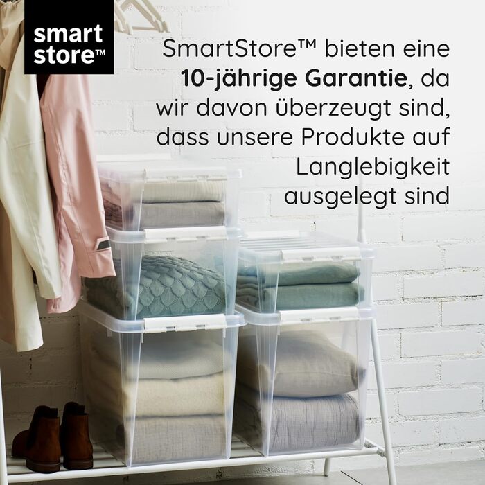 Набір з 10 пластикових контейнерів SmartStore Classic 7,5 л з кришкою, харчовий пластик, прозорі, міцні, для зберігання, 40x30x11 см, штабельовані, гарантія 10 років