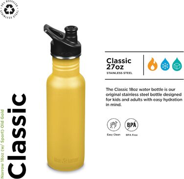 Пляшка для води Klean Kanteen Classic Narrow 532 мл, стара золота, з нержавіючої сталі