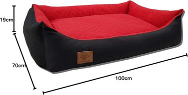 Odolplusz XXL Ліжко для великих собак, чорне-червоне, 100x70 см – собаче ліжко-матрац із двосторонньою подушкою, знімний та праний чохол