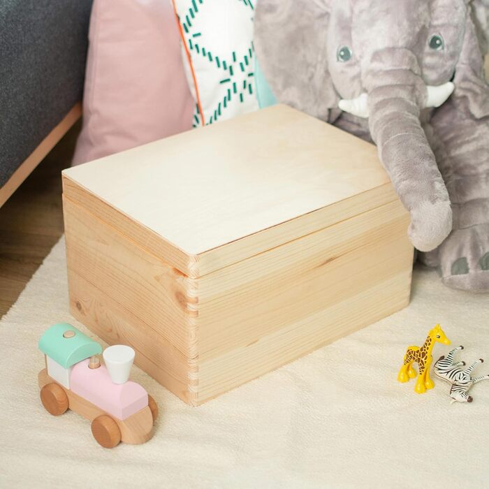Дерев'яна скриня з кришкою 40x30x24 см, натуральна, FSC, універсальна коробка для зберігання, без ручок, подарункова та для рукоділля