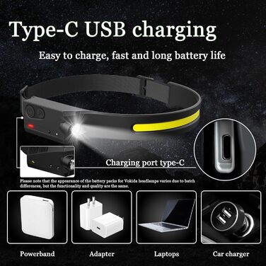 Світлодіодний ліхтар на голову Outdoor Vibes, ширококутний, сенсорний, USB-заряджання, налобний ліхтарик для туризму та спорту