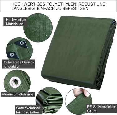 Тент STARPYNG 140 г/м² зелений 5x8 м, водонепроникний, UV-захист, для авто, човнів, двору, кемпінгу, деревини