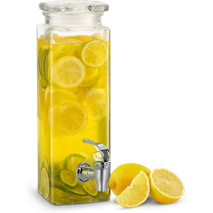 Скляний ретро-диспенсер для напоїв Mary’s Kitchen Tools 2,5 л з краном – лимонадник, соковий дозатор, боул