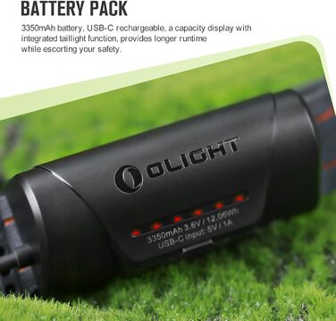 Налобний ліхтар OLIGHT Array 2 Pro з LED, жестовим керуванням, 1500 лм, 150 м, USB-C, акумуляторний, 3 режими світла, червоне світло, 60° регулювання, SOS, помаранчевий