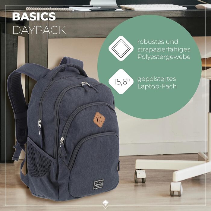 Рюкзак для ручної поклажі Travelite BASICS 22 л, для ноутбука 15,6'', багато відділень, міський, 45 см, темно-синій