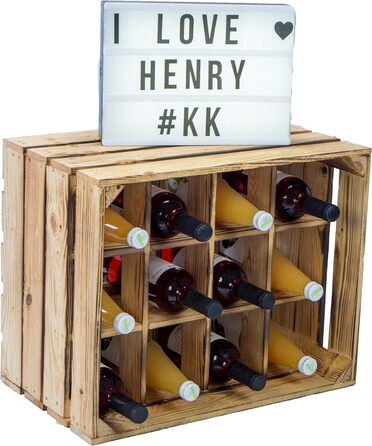 Дерев'яна винна полиця Kistenkolli Henry, 50x40x30 см, штабельована, вузька, обпалена, для пляшок вина