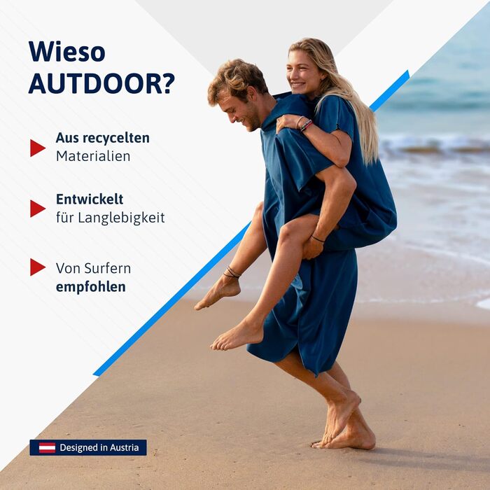 Пончо-рушник AUTDOOR® з мікрофібри для пляжу та водних видів спорту, жіноче та чоловіче, швидковисихаюче, компактне, з переробленого PET, колір синій, розмір M