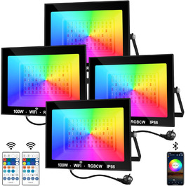 Світлодіодний прожектор для вулиці 100Вт, RGB, з пультом та Bluetooth-додатком, IP66, водонепроникний, для саду та двору, 2 шт.