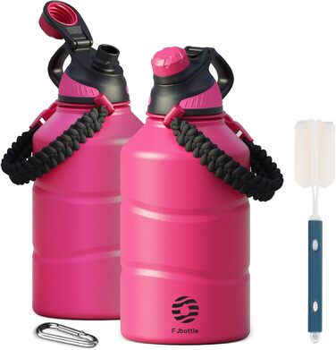 Термос-бутилка Fjbottle 1900 мл з нержавіючої сталі з магнітною кришкою, подвійними стінками, без BPA, підходить для газованої води, спортивна пляшка для фітнесу, університету, кемпінгу, на відкритому повітрі (магентовий колір)