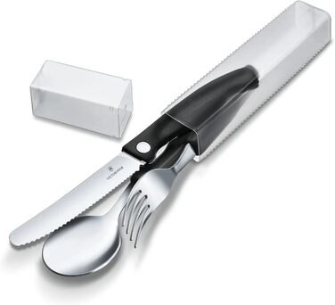 Набір столових ножів Victorinox Classic, 3 предмети, нержавіюча сталь, 11 см, чорні, супер гострі з хвилястим лезом