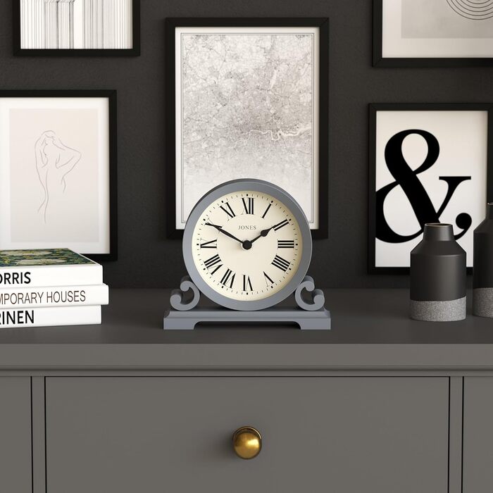 Декоративний настільний годинник JONES CLOCKS Saloon з римськими цифрами, класичний стиль, подвійний скрол, для столу, полиці чи тумбочки, французький морський синій