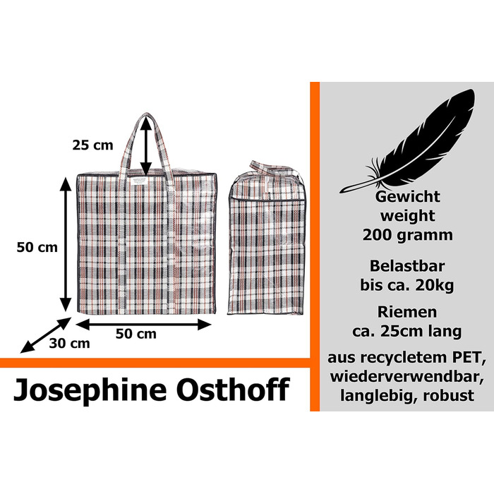 Josephine Osthoff Універсальні міцні водонепроникні сумки для зберігання, 75 л, з блискавкою, до 20 кг, для переїзду та покупок, чорні, 9 шт.