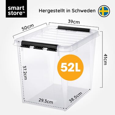 Велика прозора коробка для зберігання SmartStore з кришкою, 52 л, набір 2 шт., посилена, харчовий BPA-free пластик, кліп-застібка, штабельована, гарантія 10 років, 50x39x41 см