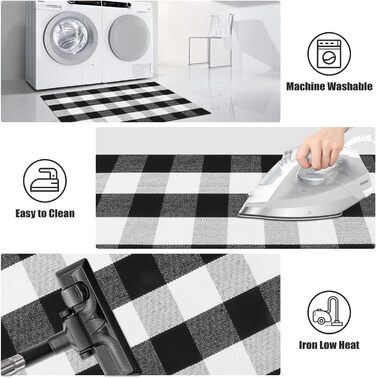 Килимок LEEVAN Buffalo Plaid 70x109 см, чорно-білий, бавовняний, для вулиці та дому, вхідний та кухонний, праний