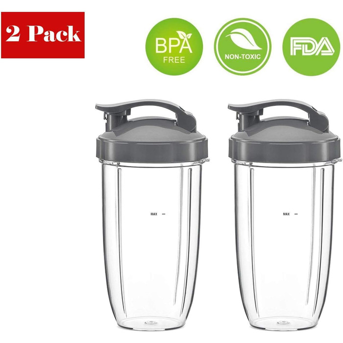 Комплект аксесуарів Poweka для Nutribullet 600W/900W, 2 чаші по 32 унції з кришками, сумісні з блендером Nutribullet