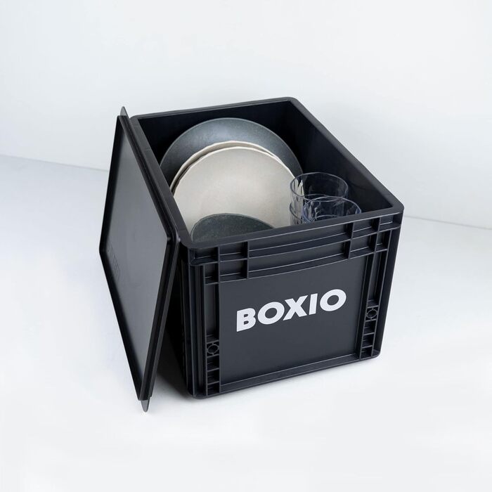 BOXIO SOLO: Пластикова ящик з кришкою 40x30x28 см, для зберігання, транспортування, кемпінгу, човна, гаража або саду, стелажна, сумісна з іншими євробоксами