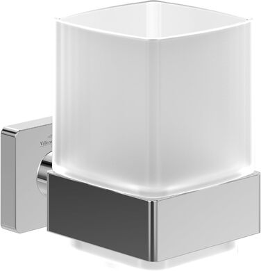 Villeroy & Boch Elements – настінний тримач для склянки та зубних щіток, матове скло, латунна хромована основа, квадратний
