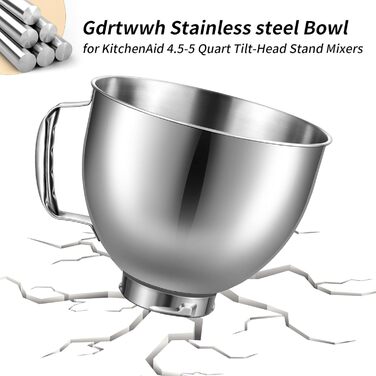 Миска з нержавіючої сталі для міксера KitchenAid 4,5–5 л, сумісна, змінна, підходить для міксерів з відкидною головкою, можна мити в посудомийній машині