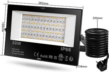 LED прожектор DUSKTEC для вулиці RGB, 80 Вт, диміруємий, з Bluetooth та APP, кольорозмінний, тепле біле світло, IP66, водонепроникний, для саду, комплект 2 шт.