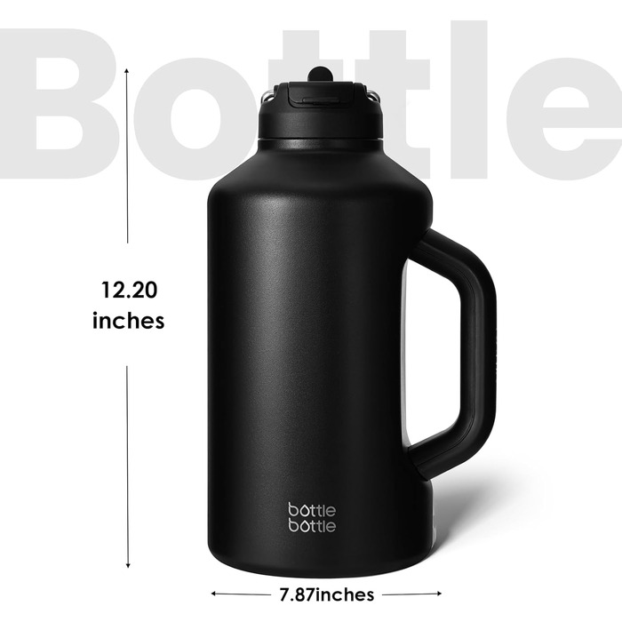 Термос-пляшка з нержавіючої сталі BOTTLE BOTTLE 1,8 л з трубочкою та подвійною кришкою, чорна, спортивна, з ручкою, вакуумна для тренувань