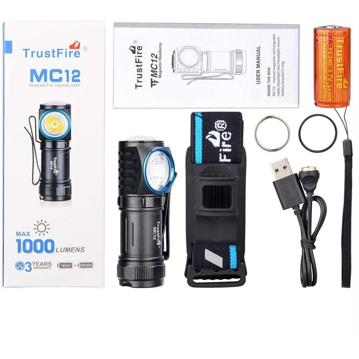Ліхтар налобний TrustFire MC18, 1200 люмен, LED, водонепроникний, акумуляторний, 5 режимів, для бігу, чорний