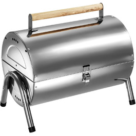 BBQ гриль із нержавіючої сталі tectake, велика подвійна решітка, для вугілля, срібний